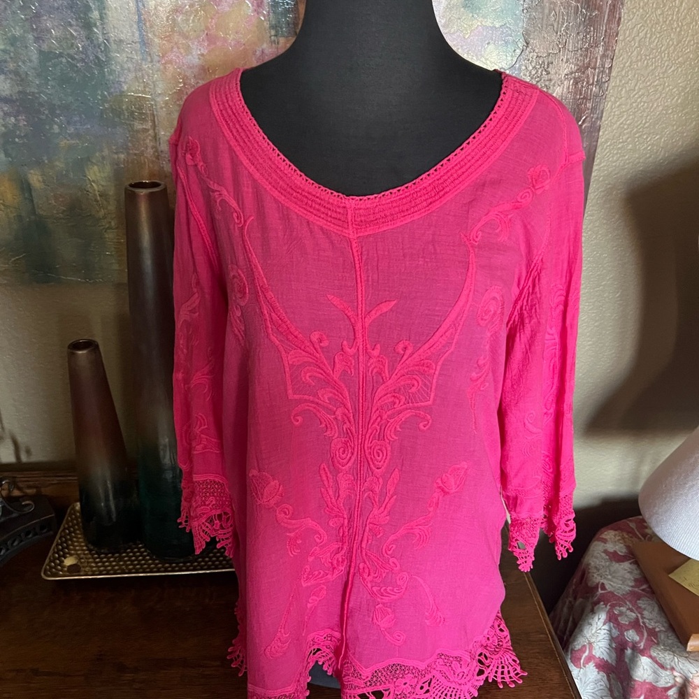 Chico’s Fuchsia Embroidered Blouse